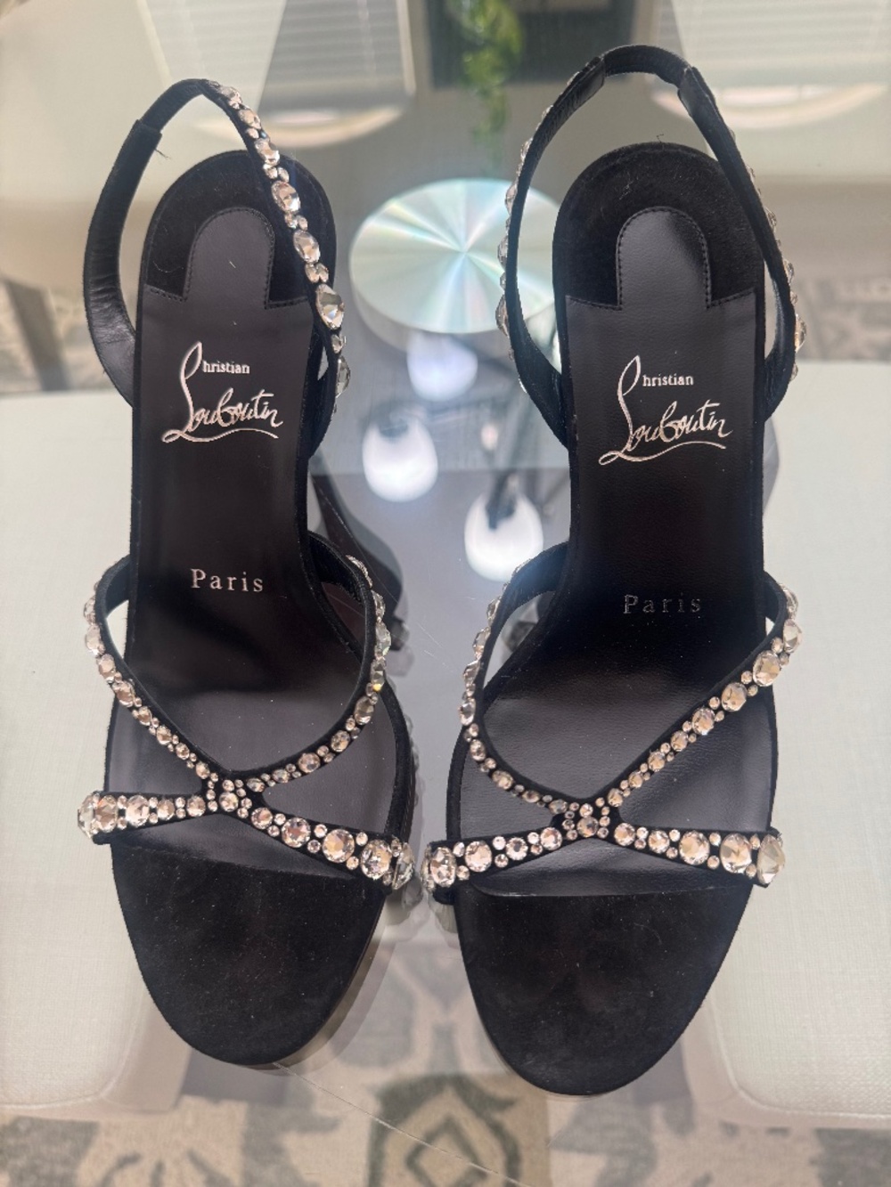 Christian Louboutin Crystal Embellished Black Slingback Sandals